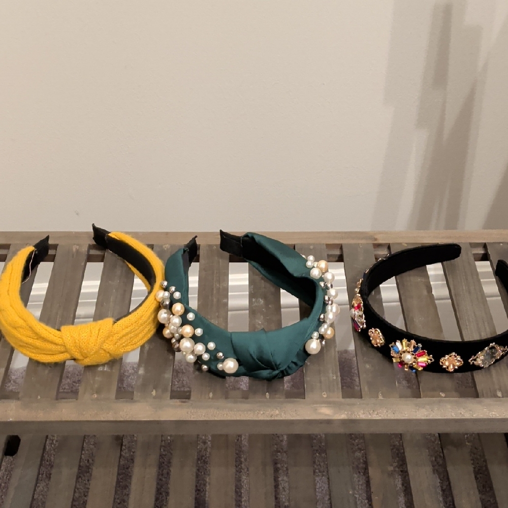 Elegant Women's Headbands -  Set Of 3 - Yellow, Teal, Black